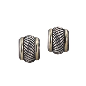 David Yurman 14k Gold Silver Cable Half Hoop Earrings