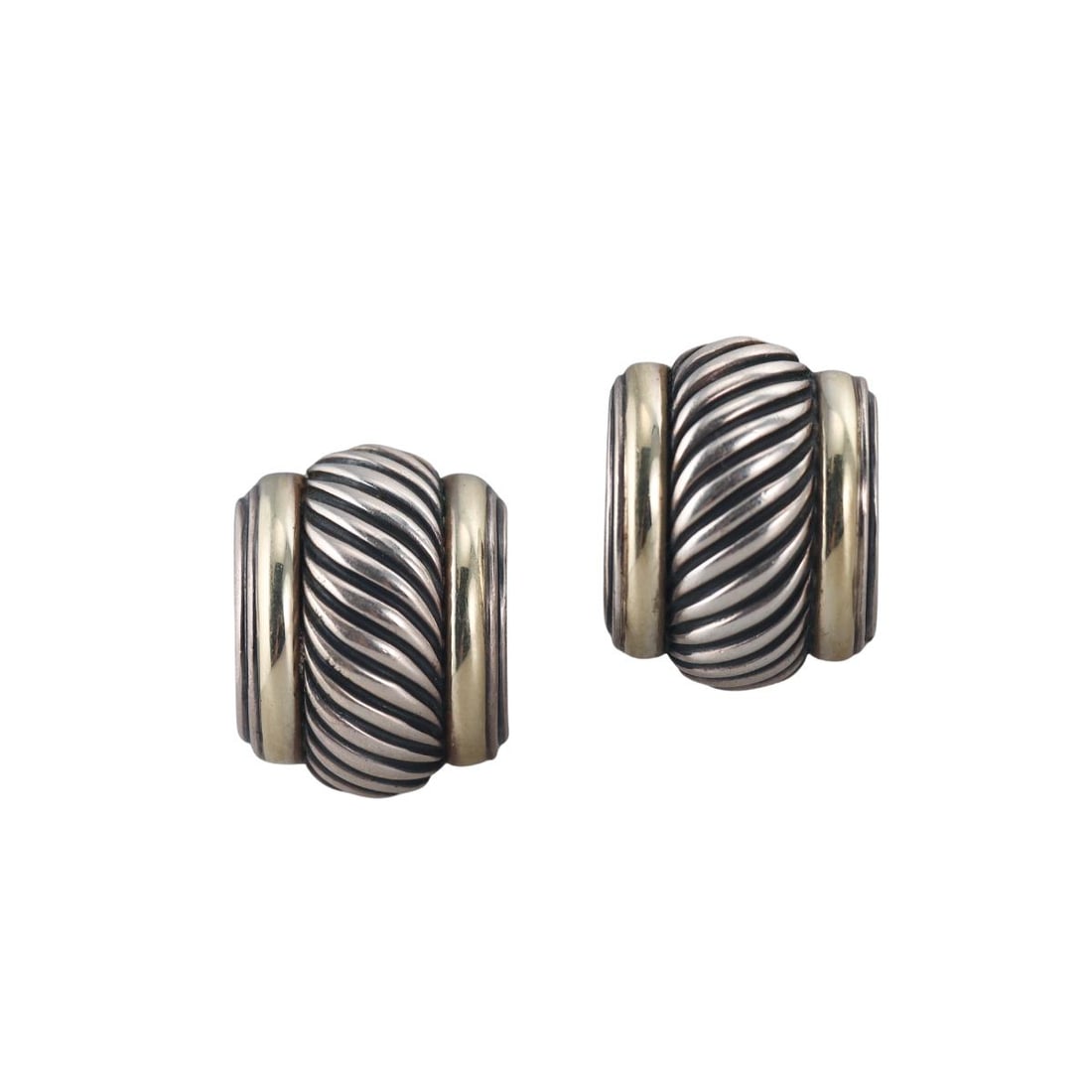 David Yurman 14k Gold Silver Cable Half Hoop Earrings (1 of 3)