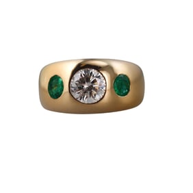 18k Gold Diamond Emerald Gypsy Ring