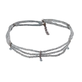 18k Gold Aquamarine Bead Diamond Three Strand Choker Necklace