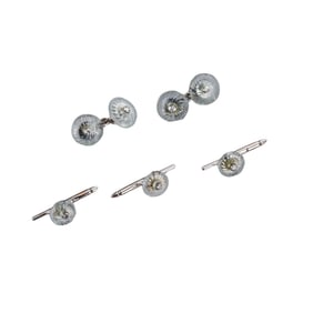 Trianon Carved Aquamarine Diamond Cufflinks Stud Dress Set