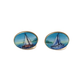 Deakin & Francis 18k Gold Enamel Sailboat Cufflinks