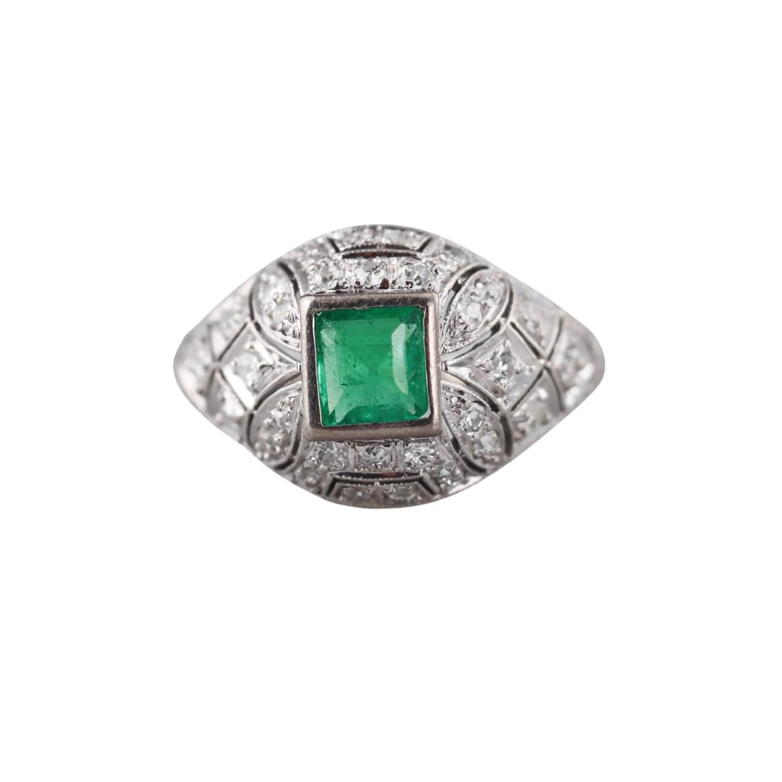 Art Deco Platinum Diamond Emerald Ring (1 of 3)