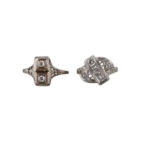 Art Deco 14k Gold Diamond Ring Lot of 2