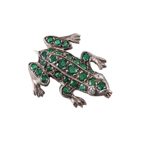 Antique 14k Gold Diamond Emerald Frog Brooch Pin