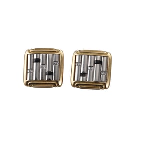 Michael Bondanza Gold Platinum Diamond Onyx Earrings