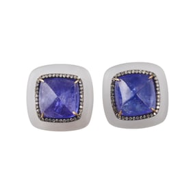 Sterling Silver 14k Gold Tanzanite Crystal Diamond Earrings