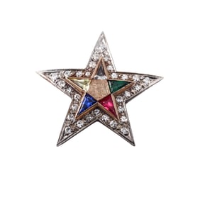 Gold Diamond Multi Color Eastern Star Masonic Slide Pendant