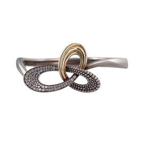 Lagos Caviar Sterling Silver 18k Gold Diamond Bangle Bracelet