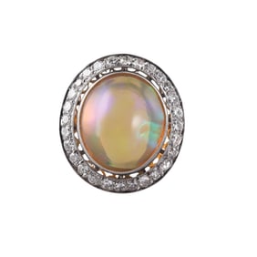 Platinum 11.53ct Opal Cabochon Diamond Ring