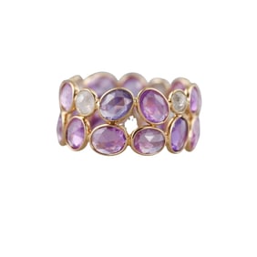 18k Gold No Heat Pink Sapphire Diamond Band ring