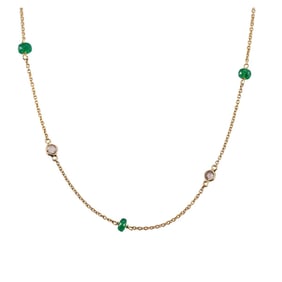 18k Gold Emerald Diamond Station Necklace