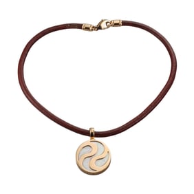 Bvlgari Bulgari Optical Illusion 18k Gold Steel MOP Pendant Leather Necklace