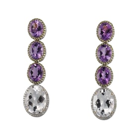 14k Gold Sterling Silver Amethyst Crystal Yellow Sapphire Diamond Earrings