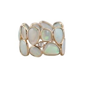 18k Gold Opal Diamond Wide Band Ring