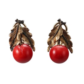 Buccellati Coral Gold Leaf Motif Earrings