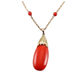 14k Gold Coral Pendant Necklace