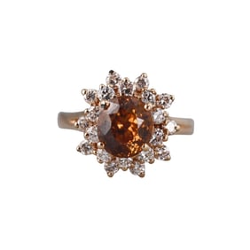 14k Gold Brown Zircon Diamond Cluster Ring