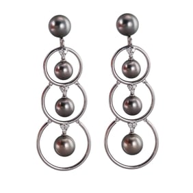 Assael Prince Dimitri Tahitian Pearl Diamond Gold Long Drop Earrings