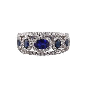 14k Gold Diamond Sapphire Half Band Ring