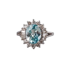 1.50ct Blue Zircon Diamond Gold Cluster Ring