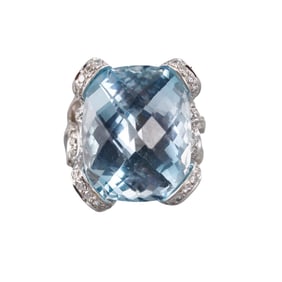 18k Gold Blue Topaz Diamond Cocktail Ring