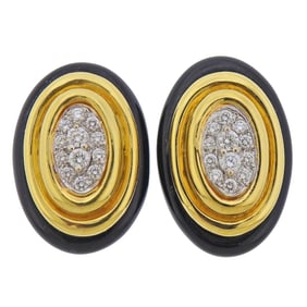 Emis 18k Gold Onyx Diamond Earrings