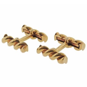 Mid Century Cartier 14k Gold Twist Bar Cufflinks