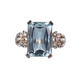 14k Gold Diamond 6ct Aquamarine Ring
