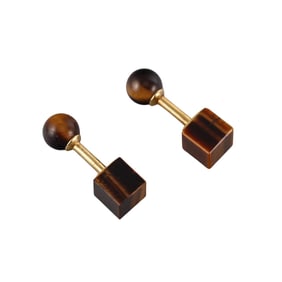 Tiffany & Co 18k Gold Tiger's Eye Geometric Cufflinks