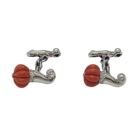 Chantecler Carved Coral Diamond Gold Cufflinks
