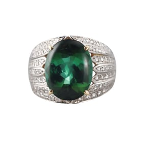 9.03ct Green Tourmaline Diamond Platinum Gold Cocktail Ring