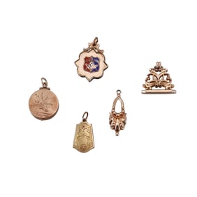 Antique Victorian Gold Filled Locket Fob Pendant Lot of 5