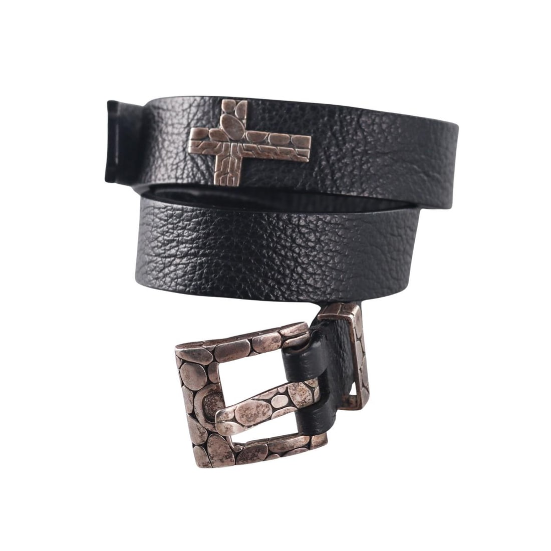 John Hardy Sterling Silver Double Wrap Belt Leather Bracelet: Metal : Sterling Silver Designer : John Hardy Gemstone : n/a Measurements : bracelet is 20" long x 18mm wide Marked: : JH 925 Weight: : 35.3 grams Condition: :