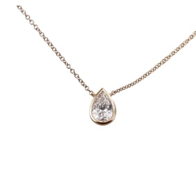 1.12ct H I2 Pear Shape Diamond 14k Gold Pendant Chain Necklace