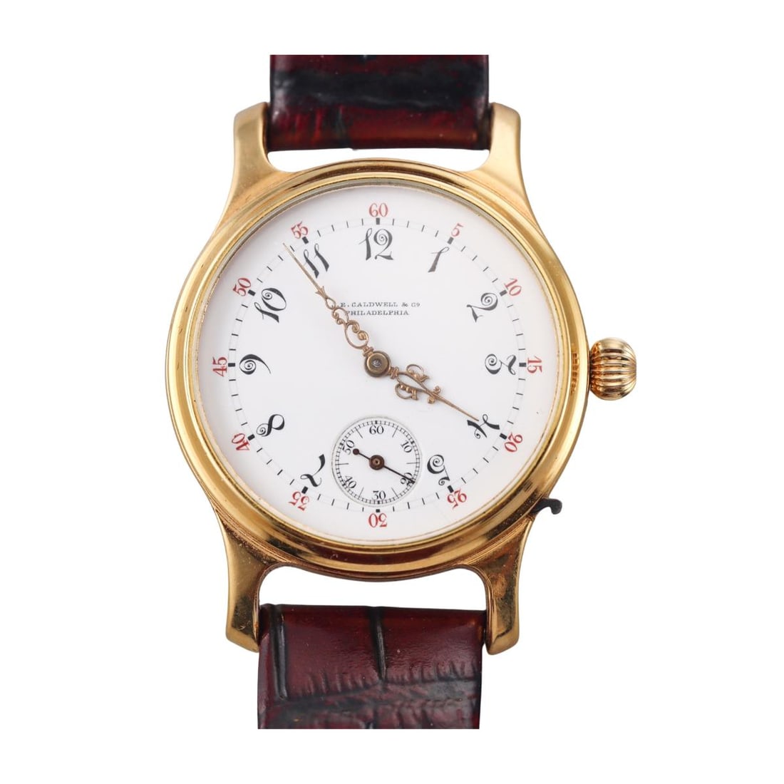 J. E. Caldwell VIntage Manual Wind Watch: Metal : Gold Tone Steel Designer : J.E.Caldwell Movement : Manual wind - working order. Measurements : Case 34mm on Vacheron band with buckle. Reference/Model: : n/a. Functions