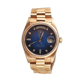 Rolex President Day Date 18k Gold Diamond Blue Vignette Dial Watch Ref 18038