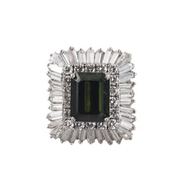 14k Gold 4ct Green Tourmaline 1.70ctw Diamond Ring