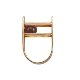 Modernist Designer Signed 1970s 18k Gold Crystal Kinetic Ring