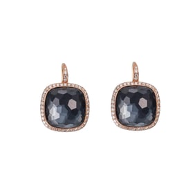 18k Gold Large Modern Hematite Quartz Diamond Earrings