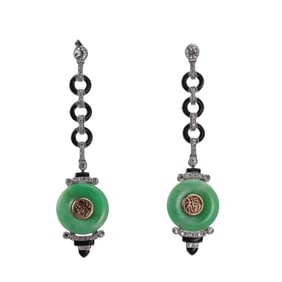 Platinum Diamond Jade Enamel Drop Earrings