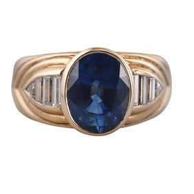 Vintage 3.35ct Sapphire Diamond 18k Gold Ring