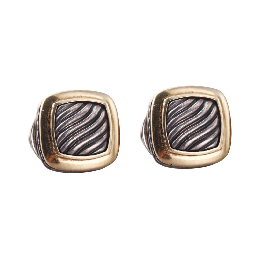 David Yurman Albion Sterling Silver Gold Classic Earrings: Metal : Sterling Silver and 18k Gold Designer : David Yurman Gemstone : none Measurements : Earrings are 17mm x 16mm Marked: : DY 925 750 Weight: : 17.8 grams Condi