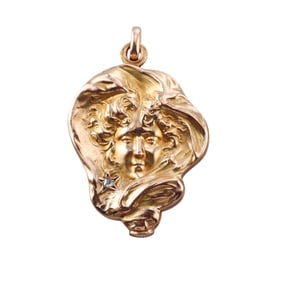 Antique Art Nouveau Continental 18k Gold Diamond Locket Pendant