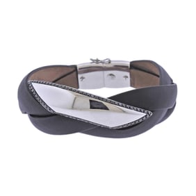 Bucherer Gold Black Diamond Leather Bracelet