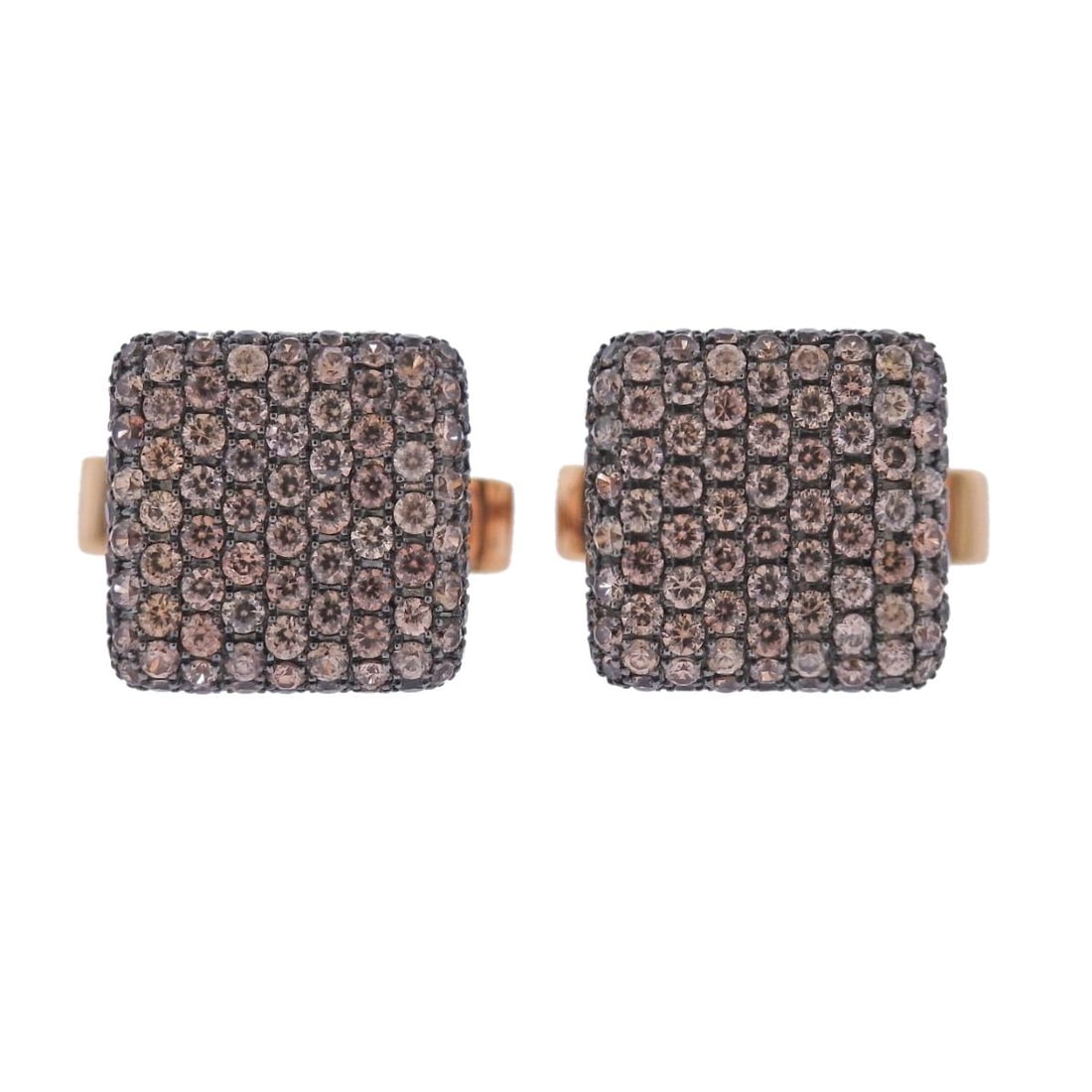 Bucherer Gold Zircon Cufflinks: Metal : 18k Rose Gold Designer : Bucherer Gemstone : with 3.19ctw in zircon Measurements : Cufflink top is 12.8mm x 12.8mm Marked: : CB, 750 Weight: : 9.25 grams