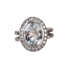 Platinum 7.25ct Aquamarine Diamond Ring