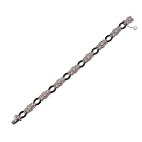 Art Deco Filigree 18k Gold Enamel Diamond Bracelet