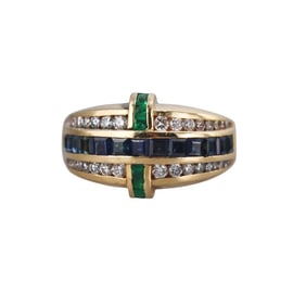 Charles Krypell 18k Gold Diamond Sapphire Emerald Ring