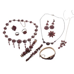 Antique Bohemian Garnet Jewelry Lot of 11